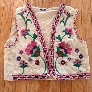 Floral Embroidered Vest - Cream and Pink